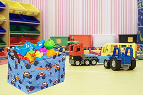 Image of Rectangular Monster Truck Basket Organizer.Kids Baskets,Boys Storage Basket with Handles.Car Bins for Kids,Books, Gifts Storage. (Monster Trucks )