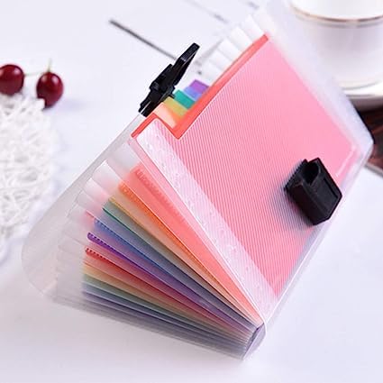 Mini Document File,13 Pockets Mini Rainbow Expanding File Folder Plastic Flash Card Holder A6 Accordion Receipt Organizer for School Office and Home