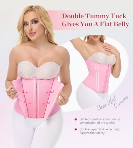 Image of SHAPSHE Waist Trainer For Women Cincher Underbust Corset Shapewear Zipper | Double-Layer Tummy Control Smooth Belly,15 Steel Bones Support Back,Elastic Mesh Enhances Comfort,Postpartum,Daily,Workout