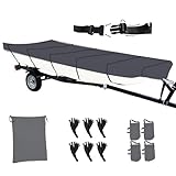 Jon Boat Cover 12ft Long,Beam Width up to 56in Waterproof Trailerable Jon Boat Upgraded Version with Additional Fixing Accessories no Water Accumulation and Windproof Grey