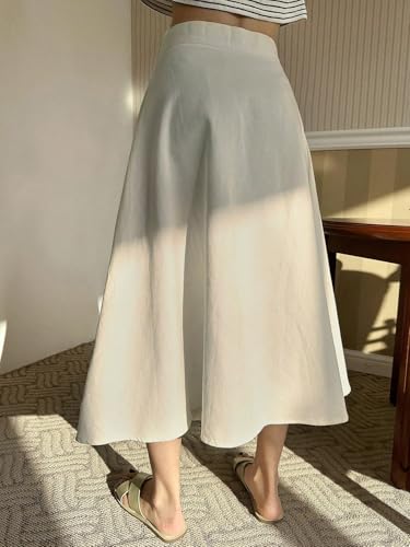 Women's 2025 Summer Casual Long Skirts Solid Color Button Front Midi Skirt2