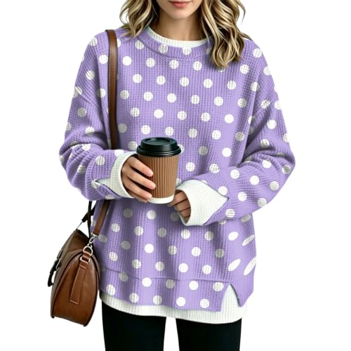 Womens Crew Necks Sweatshirts Knit Long Sleeves Polka Dot Sweatshirt - image 2
