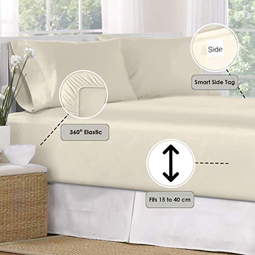 Pizuna Pure Combed Cotton Super King Fitted Sheet Ivory, 600 Thread Count 100% Long Staple Cotton Fitted Sheet 180x200 cm - Image 3