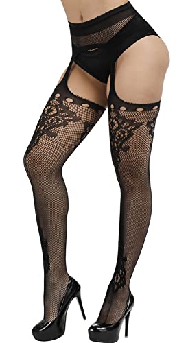 Image of Womens Suspender Pantyhose High Waist Fishnet Tights Fishnet Stockings Thigh High Stockings
