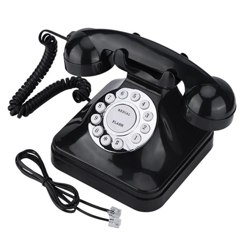 Jadeshay Rotary Dial Phone, WX-3011 Black Retro Landline Phone with Flash, Redial, Skid-Proof Base for Home Décor
