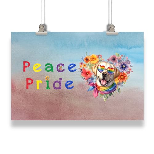 Ninety3POD Peace Love Pride Labrador Retriever with Rainbow Sunglasses LGBT LGBTQ+ Landscape Poster Lab Dog Lover Gifts Idea Wall Art Home Decor - 004