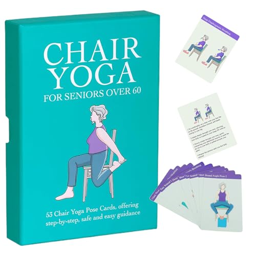 shpuuyy Tarjetas De Yoga En Silla - Mazo De Ejercicios En Silla para Personas Mayores | Tabla De Posturas De Yoga para Entrenamiento En Casa Oficina