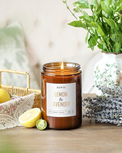 Image of AOOVOO Lemon Lavender Scented Candle - Lavender Candle, Scented Candles, Soy Candles for Home 22 oz