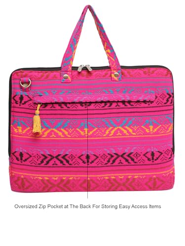 Image of The House of tara Office Laptop Bag for Women 13.3 And 15.6 Inch | Ideal For Office & Travel | Multicolour Embellished Handloom Fabric | MacBook Messenger Business Bag for ladies