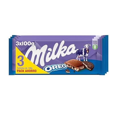 Milka Oreo Tableta de Chocolate con Leche de los Alpes y Trozos de Galleta Oreo Pack Formato Familiar 3 Tabletas 100 g