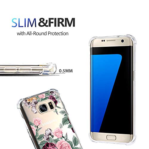 Galaxy S7 Edge Case For Girls Women Clear With Flowers Design Shockproof Protective Cell Phone Cases For Samsung Galaxy S7 Edge 5.5 Inch Cute Floral Pattern Print Flexible Slim Fit Bumper Rubber Cover #TOP3