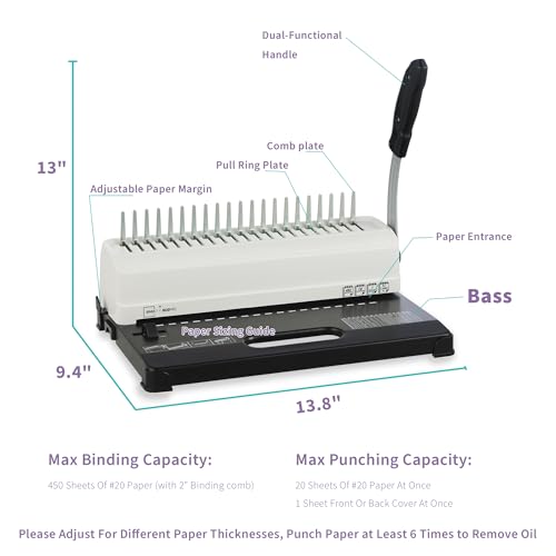 Image of Binditek Binding Machine, Punch 12 Sheets, 450 Sheets, Adjustable Margin
