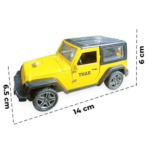 Image of SHAKTISM Thar Diecast Model Toy, 1:32 Scale with Sound & Lights Pull Back Collectible Vehicle Toy Door Opening Scale Car Model Birthday Gift for Boys Girls (Yellow-Diecast Metal Car)