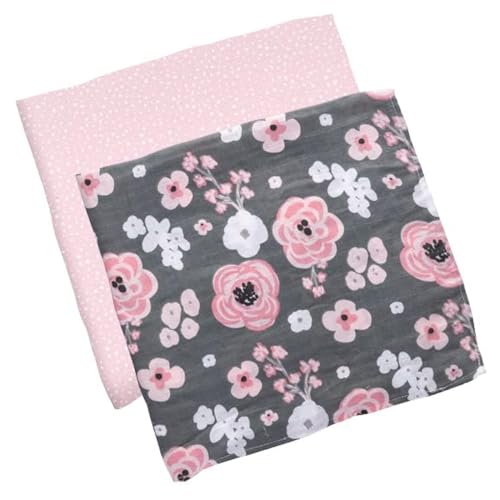 Image of Stephen Joseph Baby Swaddle Blanket, Unisex Swaddle Wrap Soft Muslin Swaddle Blankets, Receiving Blanket for Boys and Girls, 47 x 47 inches, Set of 2, Charcoal Flower