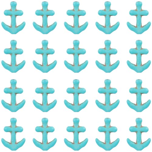 SUNNYCLUE 1 Box About 95Pcs Synthetic Turquoise Beads Bulk Ocean Stone Beads Strands Anchor Shape Deep Sky Blue Dyed Gemstone Carved Hollow Beads Strands for jewellery Making Beads DIY Bracelets Craft