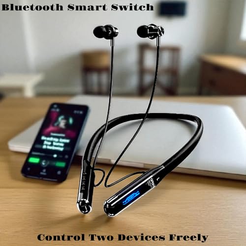Image of iFAST IF-125 Digital Display Bluetooth 5.4 Wireless Neckband Earphones with 50H Playtime, ENC, IPX6, LED Battery Display (Black) + 16GB Class 10 Memory Card