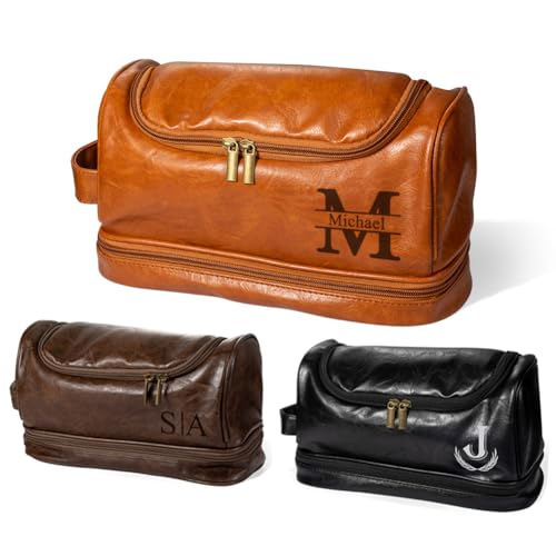 Leather Toiletry Bag for Men - Personalized Dopp Kit for Traveling - Groomsmen Gift - Travel Bags for Dad