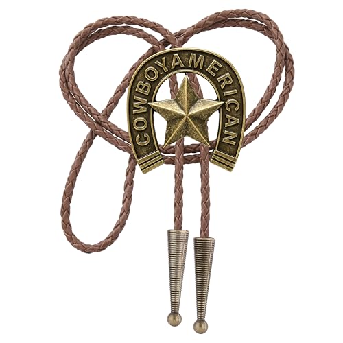 Image of Jeilwiy Bolo Tie for Men Western Cowboy Tie Necklace Gold Bolo Tie Leather Necktie Halloween Tie Accessories for Women