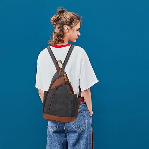 Mochila tipo sling de canvas negra para ciclismo y senderismo miniatura 7