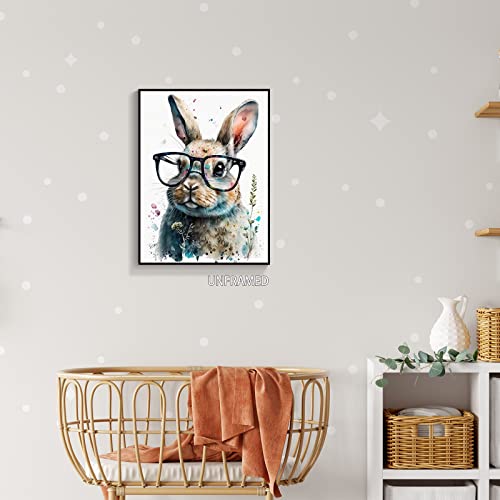 Blue Funny Glasses Bunny Canvas Wall Art Modern Colorful Cute Hippie Rabbit Room Aesthetic Posters Funky Farmhouse Woodland Animal Prints Paintings For Baby Girl Kids Nursery Decor 12X16In Unframed #TOP7