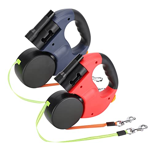 lyrlody Guinzaglio per Cani Retrattile 3 Metri, Doppio Guinzaglio del Cane per 2 Cani, 360° Groviglio- Guinzaglio Allungabile, con Luci a LED, Fettuccia in Nylon