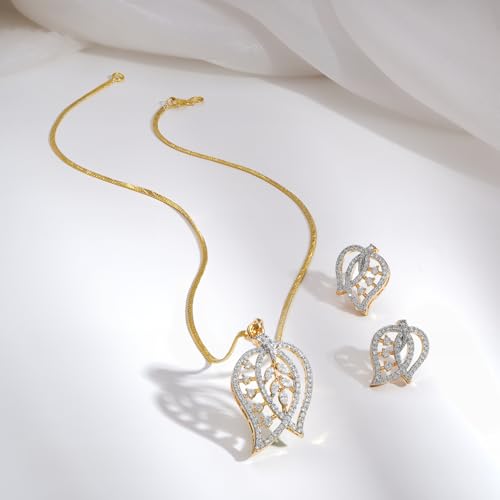 Image of Rubans Pendant Necklace Set American Diamond and Zirconia Gift Jewellery for Women & Girls