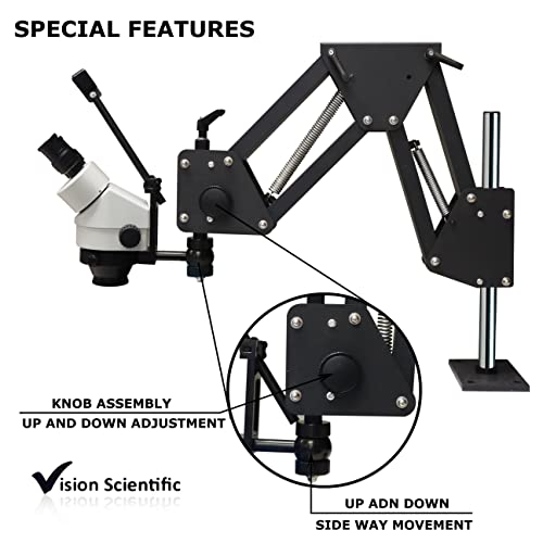 Image of VS-11E Binocular Zoom Multi-Directional Microscope | 10x Widefield Eyepiece | 0.7X-4.5X Zoom Range, 7X-45x Magnification Range | Micro-Inserts Stand with Spring Bracket