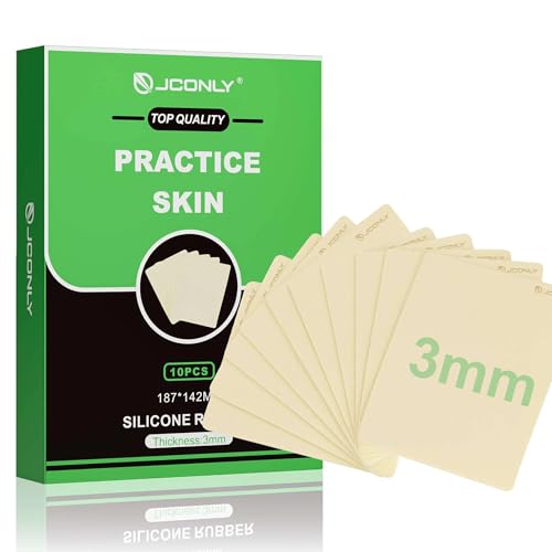 JCONLY Premium Tattoo Practice Skin (3mm Thick Medical Silicone) - 10PCS Double-Sided Fake Skin Reusable Mat 7.4x5.5 Tattoo Skin with Deluxe Gift Box for Professional Artists