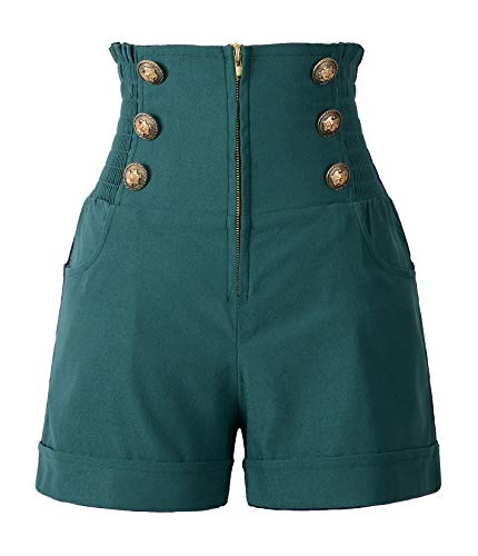 Penelope Vintage Women's 50s Retro Rockabilly Style High Waist Pinup Shorts (XXL, Green)