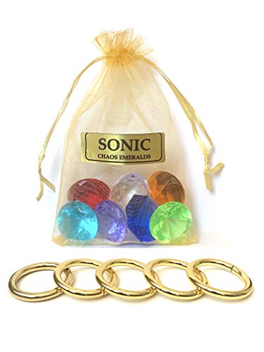 Toys Sonic 7 Chaos Emeralds Gems & 5 Gold Power Rings - By AAA WORLD