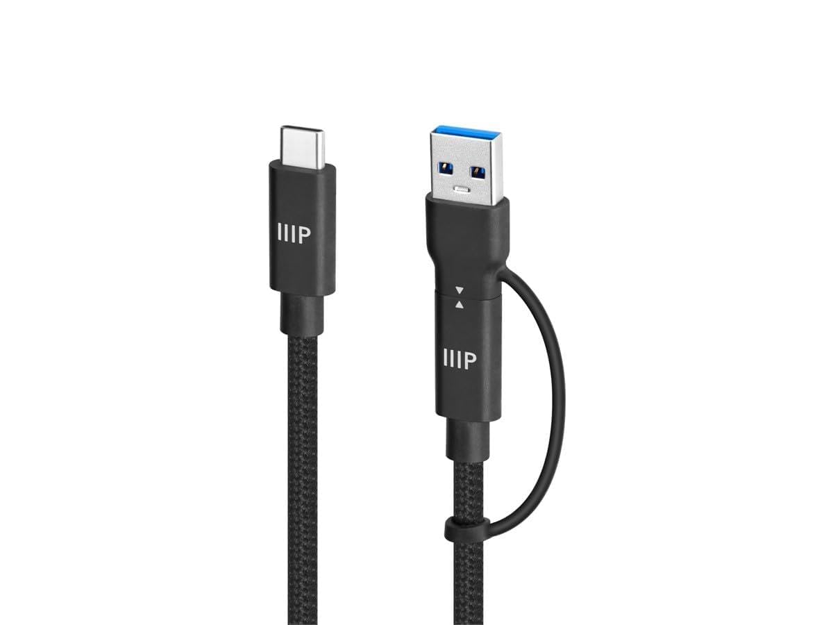 Monoprice Cavo USB 4 2 in 1 da 20 Gbps, 240 W, EPR 4K60 Hz, intrecciato ad alta velocità, certificato USB-IF, 91 cm, nero, confezione da 2