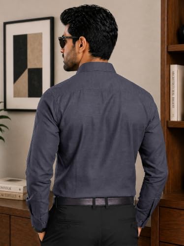 Image of Pinkmint Mens Cotton Regular Fit Long Sleeve Button Down Shirt for Men Collared Casual Formal Soild Shirt
