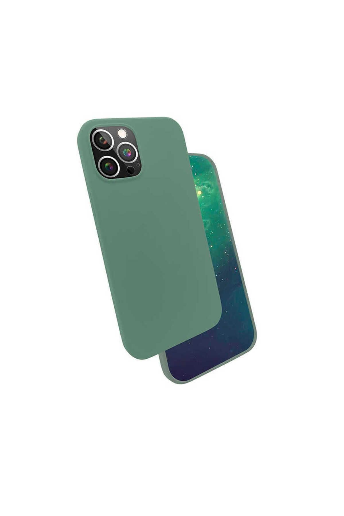 Zore Apple İle Uyumlu iPhone 12 Pro Kılıf Silk Silikon, Koyu Yeşil