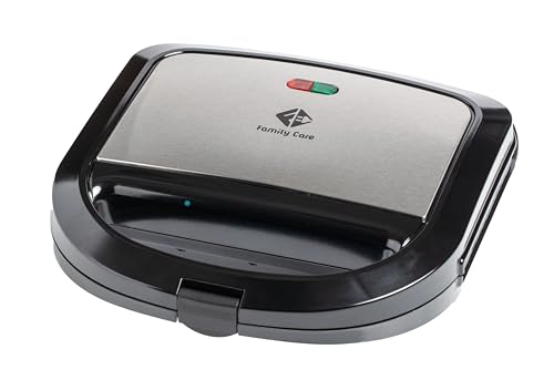 Family Care Sandwichera - Bikinera, 750W, Revestimiento Antiadherente, Libre de BPA, Placas con Forma Triangular, Indicador LED, Asa de Tacto Frío, Color Acero y Negro