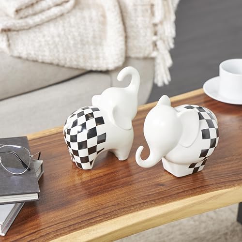 Escultura decorativa elefante cerámica blanco set 2 miniatura 5