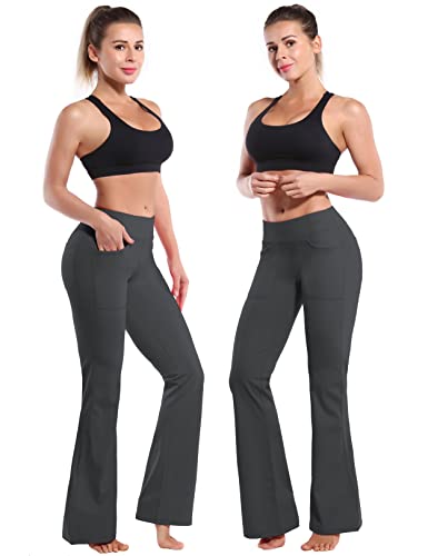 Image of BUBBLELIME 29 inch /31 inch /33 inch /35 inch /37 inch Women High Waist Bootlegs Yoga Pants Tummy Control Bootcut Workout Flared Out Pockets