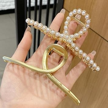 2 Piezas Pinzas para Cabello Grandes de Metal con Perlas en Oro Mate para Mujeres miniatura 1