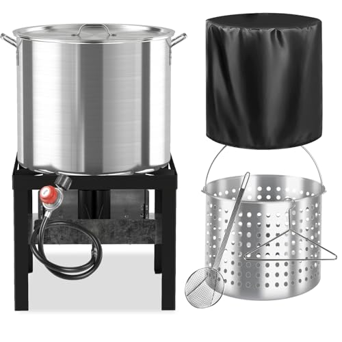 80QT Seafood Boil Pot with 60QT Basket | Dust Cover | 16-Inch Skimmer | Crawfish Boiler & Crab Boil Pot | 110,000BTU Jet-Burner | 20PSI CSA Certified Regulator | Ideal for Outdoor Cooking