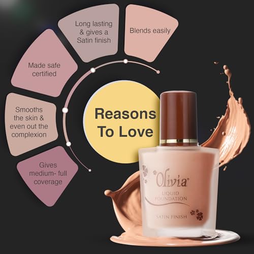 Image of Olivia Liquid Foundation, Sunset Rouge - 04 | Satin Finish with Medium to Full Coverage | Lightweight, Long-Lasting Formula for Light Skin Tones | Hypoallergenic & Dermatologist Tested | 28ml