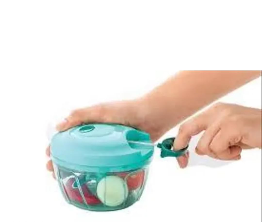 manual pull string vegetable chopper with transparent bowl chop | hand-powered, pull cord mechanism, multi-blade cutter, easy grip lid, kitchen tool