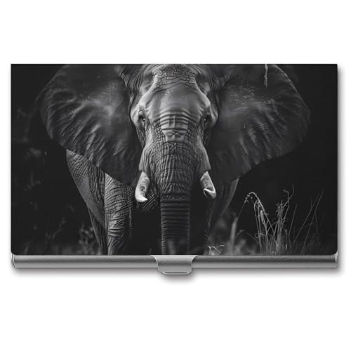African Elephant Black And White Business Card Holder Alloy Multi Wallet Credit Card ID Pocket Name Case