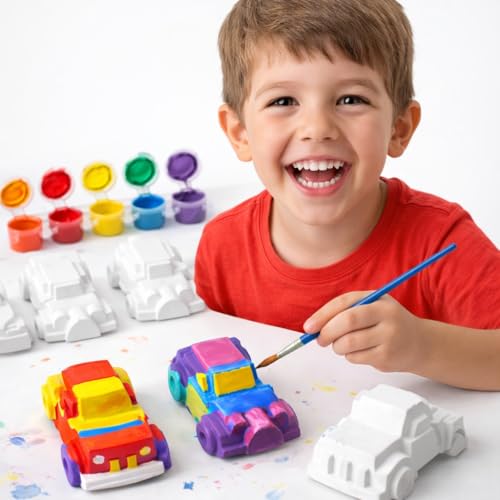 Image of EXPESIA DIY Sports Car Painting Kit for Kids, Plaster Toy Cars, with Paints and Brush, Creative Art and Craft Activity, Ages 3+