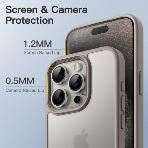 Image of JETech Matte Cover Case for iPhone 15 Pro 6.1-Inch, Shockproof Military Grade Drop Protection, Frosted Translucent Back Phone Cover, Anti-Fingerprint (Natural Titanium)