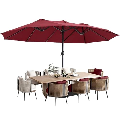 Image of 15ft Large Outdoor Umbrella Double-Sided Patio Umbrella with 65 Kgs Movable Stand, Crank Handle, 12 Ribs Rectangular Garden Umbrella for Patio Graden, Poolside, Terrace, Cafe and Hotels