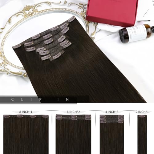 Moresoo Human Hair Extensions Clip in Real Hair Darkest Brown 22 Inch Real Hair Double Wefted Clip in Extensions Remy Human Full Head Straight for Women 7pcs 120g #2 - Image 3