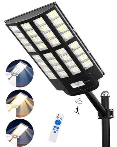 Image of Gefolly SL-5500W Solar Street Lights Outdoor, 550000LM Commercial Parking Lot Light, 6500K Dusk to Dawn IP67 Security Flood Lights Motion Sensor Led Lamp for Basketball Court, Road, Yard