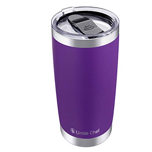 20oz Vacuum Insulated Tumbler, Stainless Steel Double Wall Travel Mug with Splash-Proof Lid by Umite Chef, Stainless Steel Coffee Cup with Straw for Hiking（Purple）