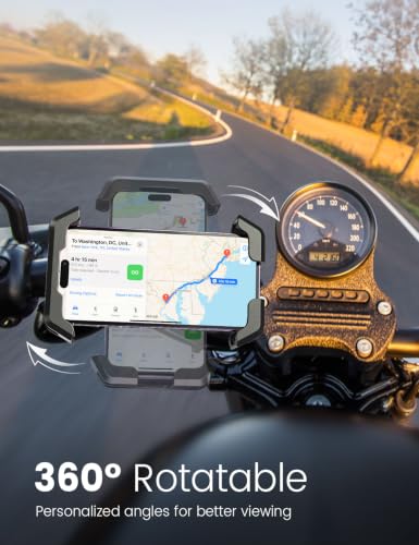 Image of Pnitri 2026 New Upgraded Bike Phone Holder Handlebar - 1S Quick Install, Motorcycle Phone Mount, Bicycle Phone Holder fit Large Phone Case for iPhone Samsung (Black-with Shock Absorption)