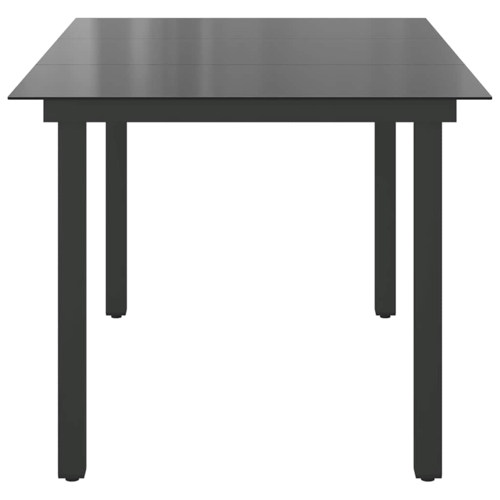 Stół ogrodowy, czarny, 150 x 90 x 74 cm, wykonany z aluminium i szkła, odporny na warunki atmosferyczne, stół outdoorowy do ogrodu, na taras, balkon, piknik, kemping, składany, zajmuje mało