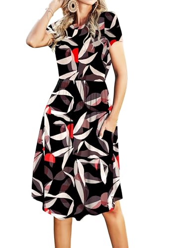 Image of Simier Fariry Womens Summer Modest Work Casual Midi Knee Dress Pocket Short Sleeve Teacher Outfits Spring Travel Clothes